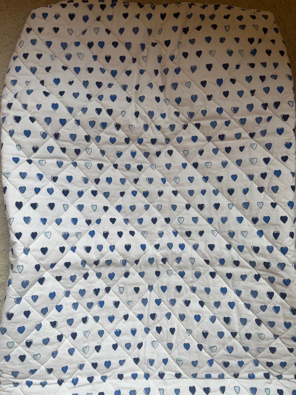 Roller Rabbit x Pottery Barn Kids White Changing Pad Cover with Blue Heart Print